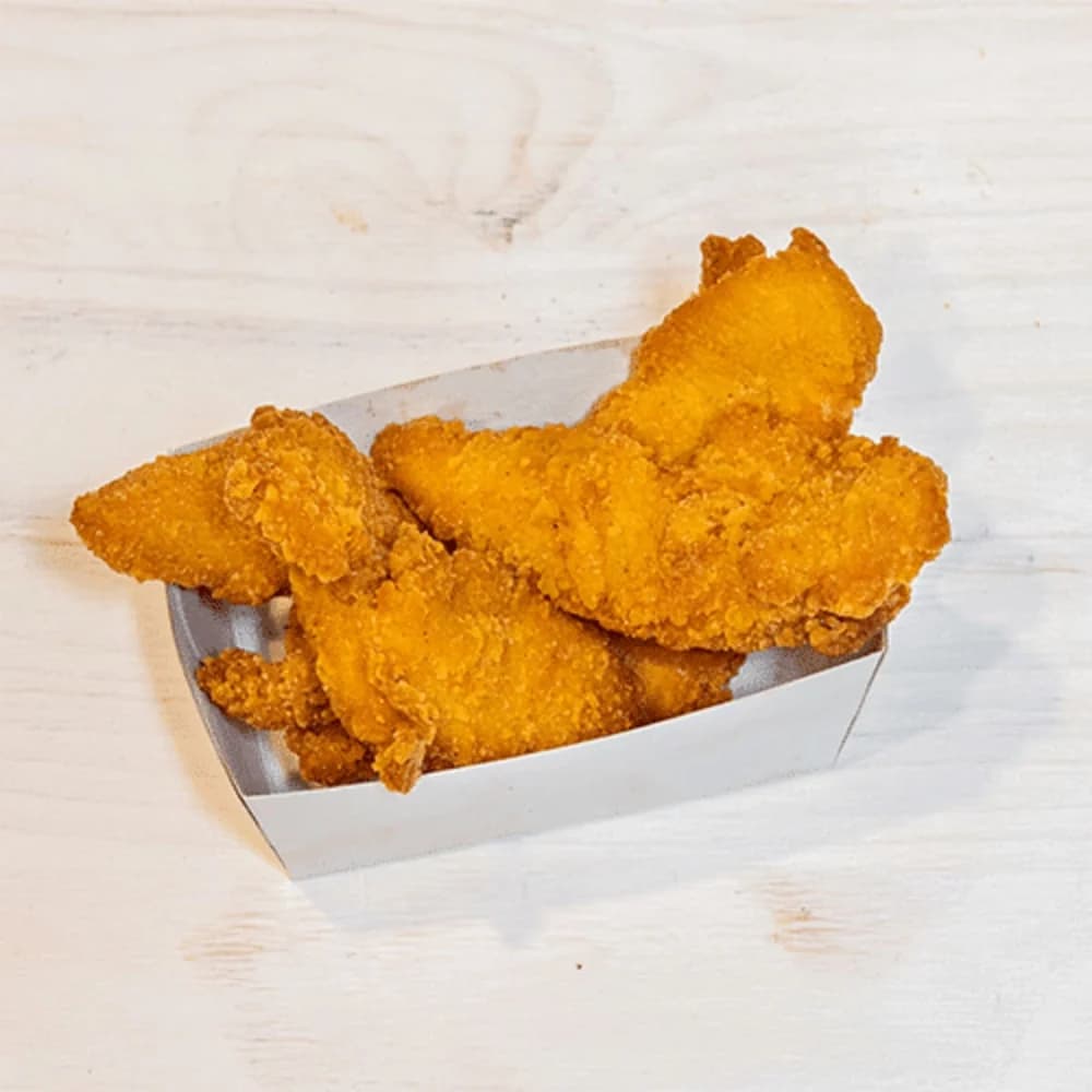 Drie stuks, gepaneerd en stevig gekruid. Neem er een sausje bij.